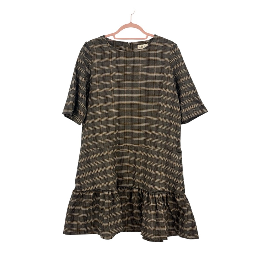 C.O.C. Clothing Obsessed Company Curvy Fit Plaid Drop-Waist Dress Neutral Check